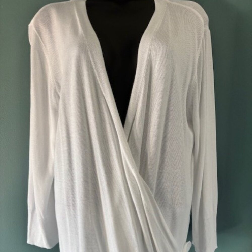 Simply Vera Wang XL White Lightweight Wrap Sweater Ribbed Casual Staple Classic